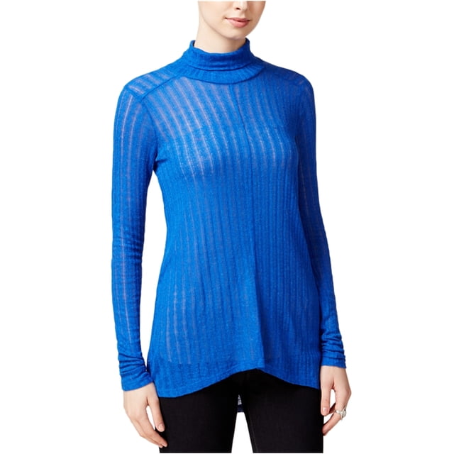 Lucky Brand Suéter de punto de cuello alto Hi-Lo para mujer, azul, pequeño
