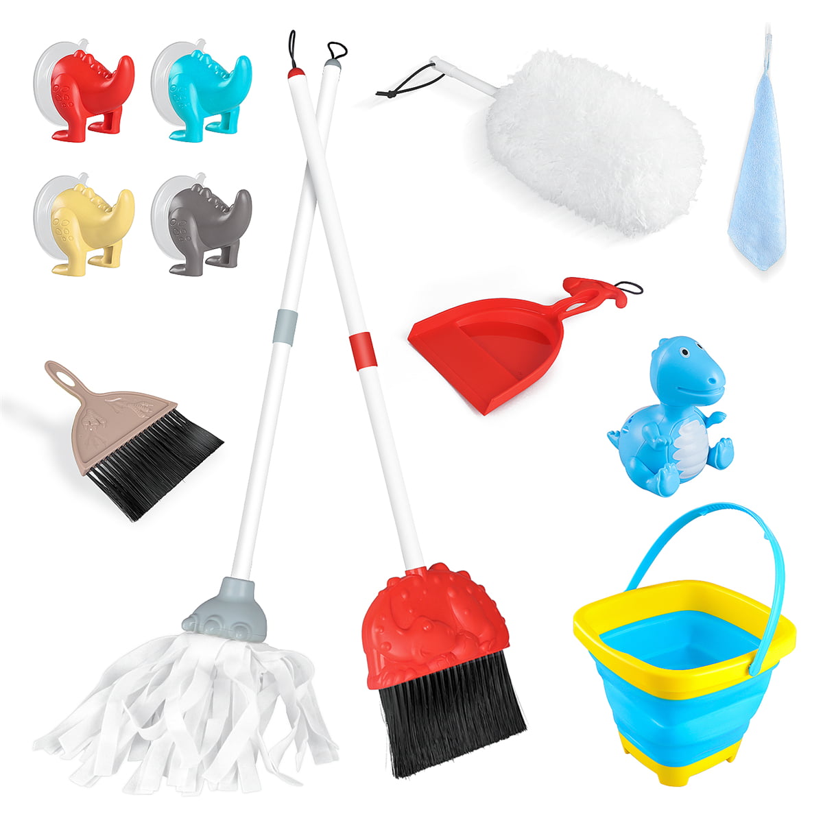9pc Child Kids Cleaning Sweeping Play Set Mop Broom Brush Dustpan Childs Toy New 