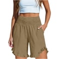 thumbnail image 4 of QTBIUQ Women Shorts with Pocket Ruffled High Waist Elastic Waist Solid Color Casual Summer Shorts, 4 of 7