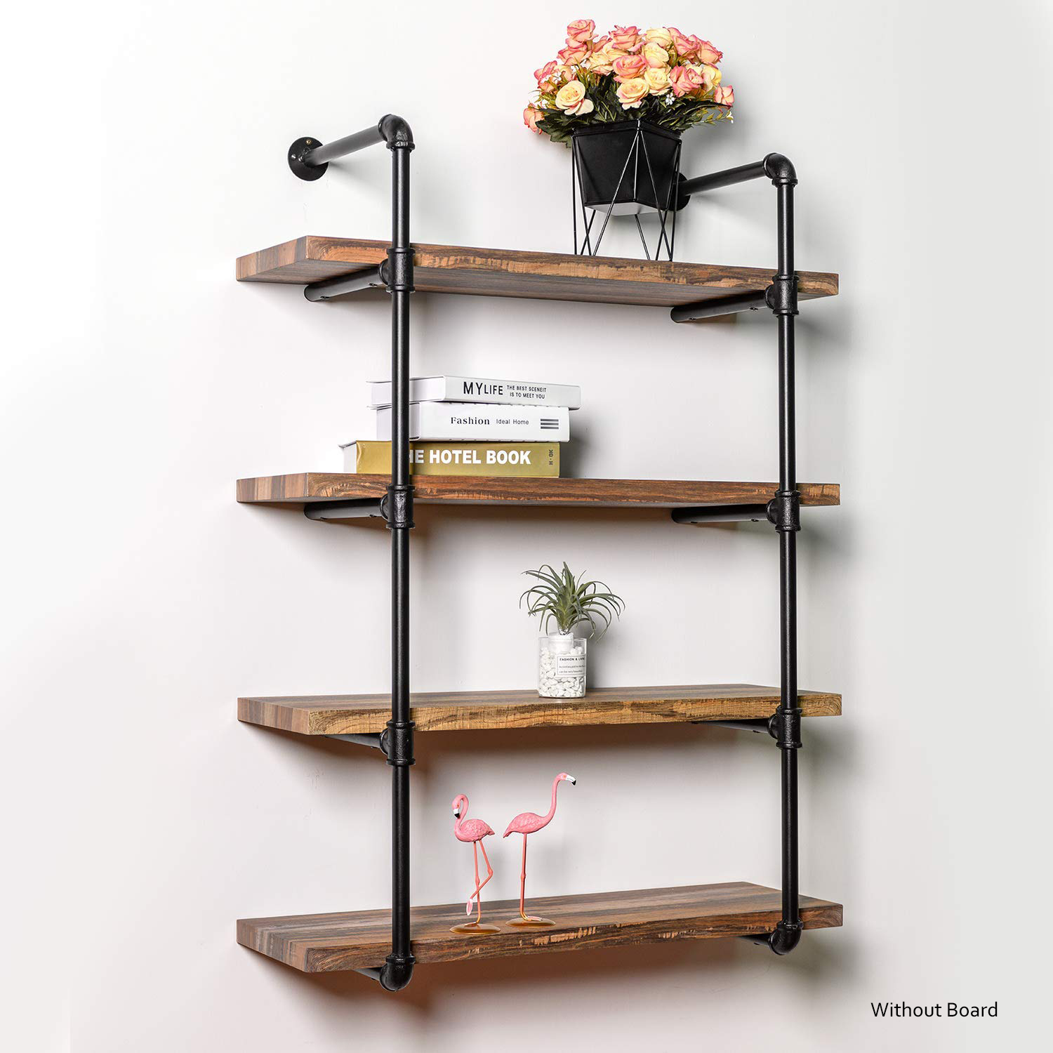 2Pcs 4/5-Tier Industrial Iron Pipe Shelf Brackets Wall-Mounted Bookshelf Frame, Customizable DIY Shelving, Floating Open Display Storage for Home, Office, Commercial Use - image 2 of 7