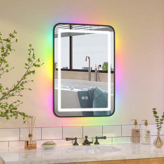 Hironpal Black Metal Framed Bathroom Mirror Medicine Cabinet Recess or Surface Mount Installation