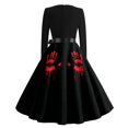thumbnail image 6 of Halloween Dresses for Women Skeleton Castle Crew Neck Hepburn Cocktail Vintage Dresses Long Sleeve 1950s Retro Classic Tea Length Dress with Belt XL, 6 of 7