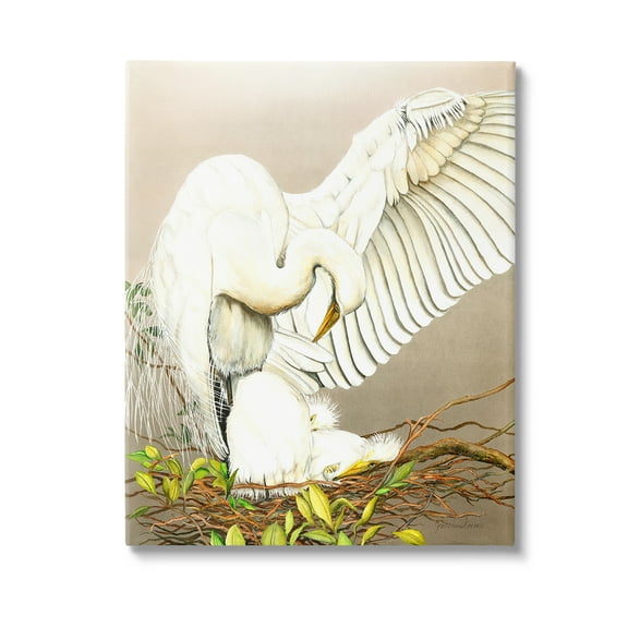 Stupell Industries White Bird & Nest Animals & Insects Painting Gallery Wrapped Canvas Art Print Wall Art, 16 x 20