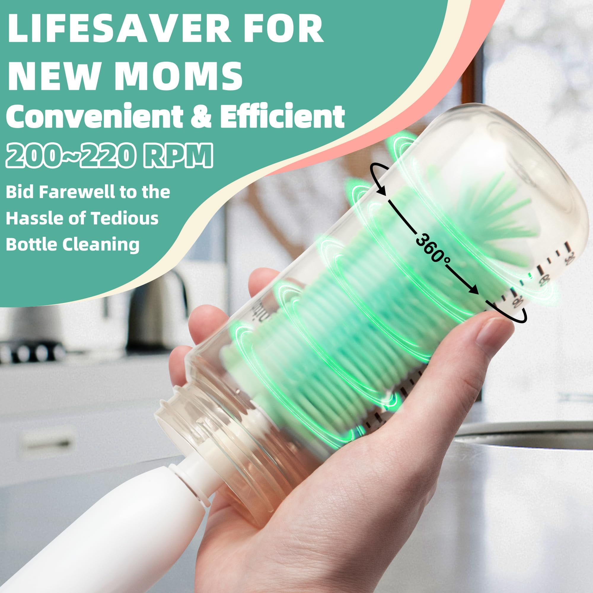 Electric Bottle Brush Cleaner, Portable Rechargable Baby Bottle Brush Kit for Travel with Silicone Nipple & Straw Brush, Drainage Rack, Storage Box, Perfect Essentials Gift for Mom After Birth