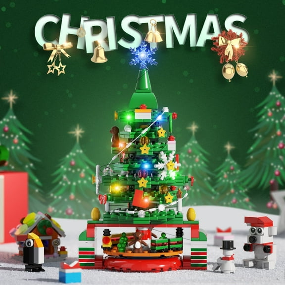 Christmas Tree Building Blocks Set with Penguin Snowman Santa Claus,Xmas Gifts for Boys and Girls(547 Pcs)