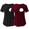 thumbnail image 4 of PEASKJP Hauts pour Femmes Enceintes Manches Courtes Col Rond devant Tunique Plissée Chemises de Grossesse, Noir L, 4 of 5