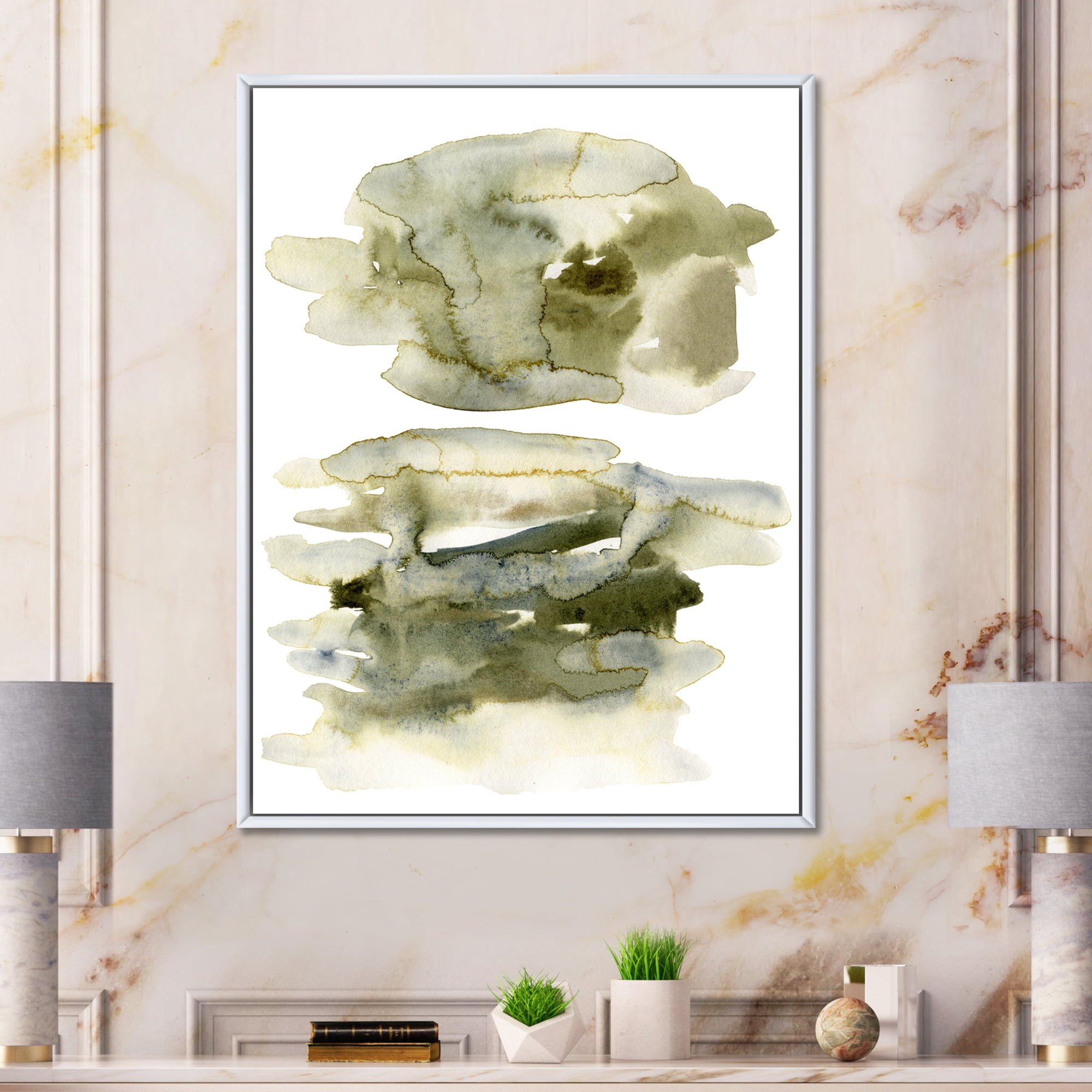 Designart 'Abstract Clouds In Dark Green II' Modern Framed Canvas Wall Art Print