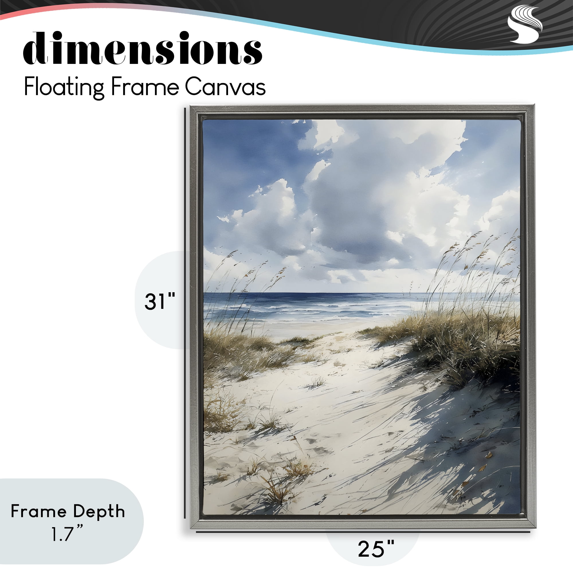Stupell Industries Dune Beach at Midday Gray Framed Floater Canvas Wall Art, design by Franklyn Gregory