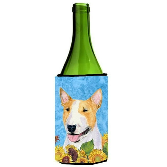 Bull Terrier In Summer Flowers Wine bottle sleeve Hugger - 24 oz.