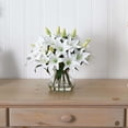 thumbnail image 3 of Nearly Natural White Lily Artificial Flower Arrangement with Vase, 3 of 3