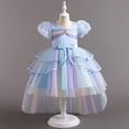thumbnail image 6 of FYDUU Girls Puffy Pageant Rainbow Tulle Princess Dresses Tiered Birthday Party Tutu Gown With Long Train Formal Performances Dresses 3-4 Years, 6 of 7