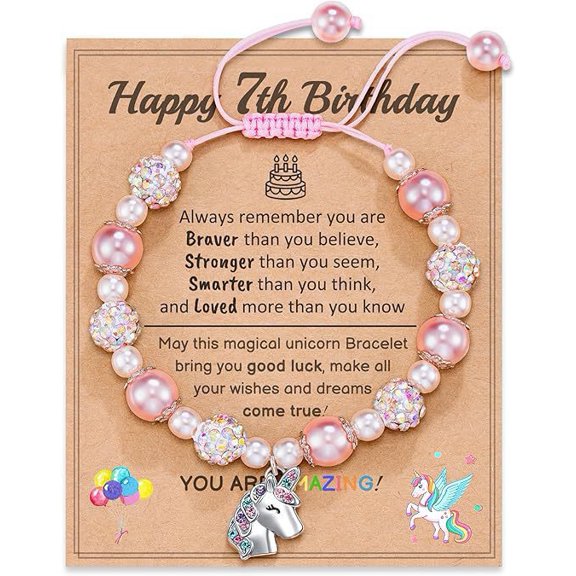 7 Year Old Girls Birthday Gifts, Unicorn Birthday Gifts for Girls, Adjustable Pink Pearl Unicorn Charm Bracelet for Girls Daughter Granddaughter Niece
