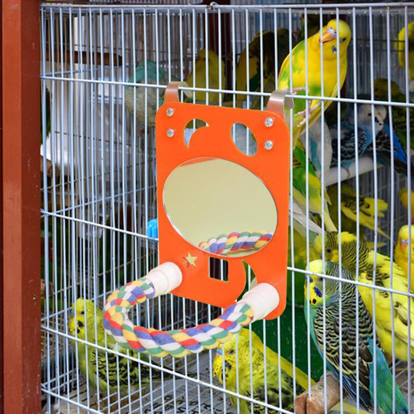 TOOYFUL 7 inch Bird Mirror with Rope Perch Bird Toy Pet Supplies, Exercise Fun Playing Cage Accessories Parrot Cage Toy for Lovebirds