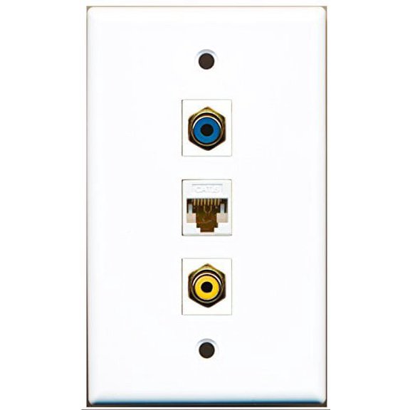 RiteAV - 1 Port RCA Yellow and 1 Port RCA Blue and 1 Port Cat6 Ethernet White Wall Plate