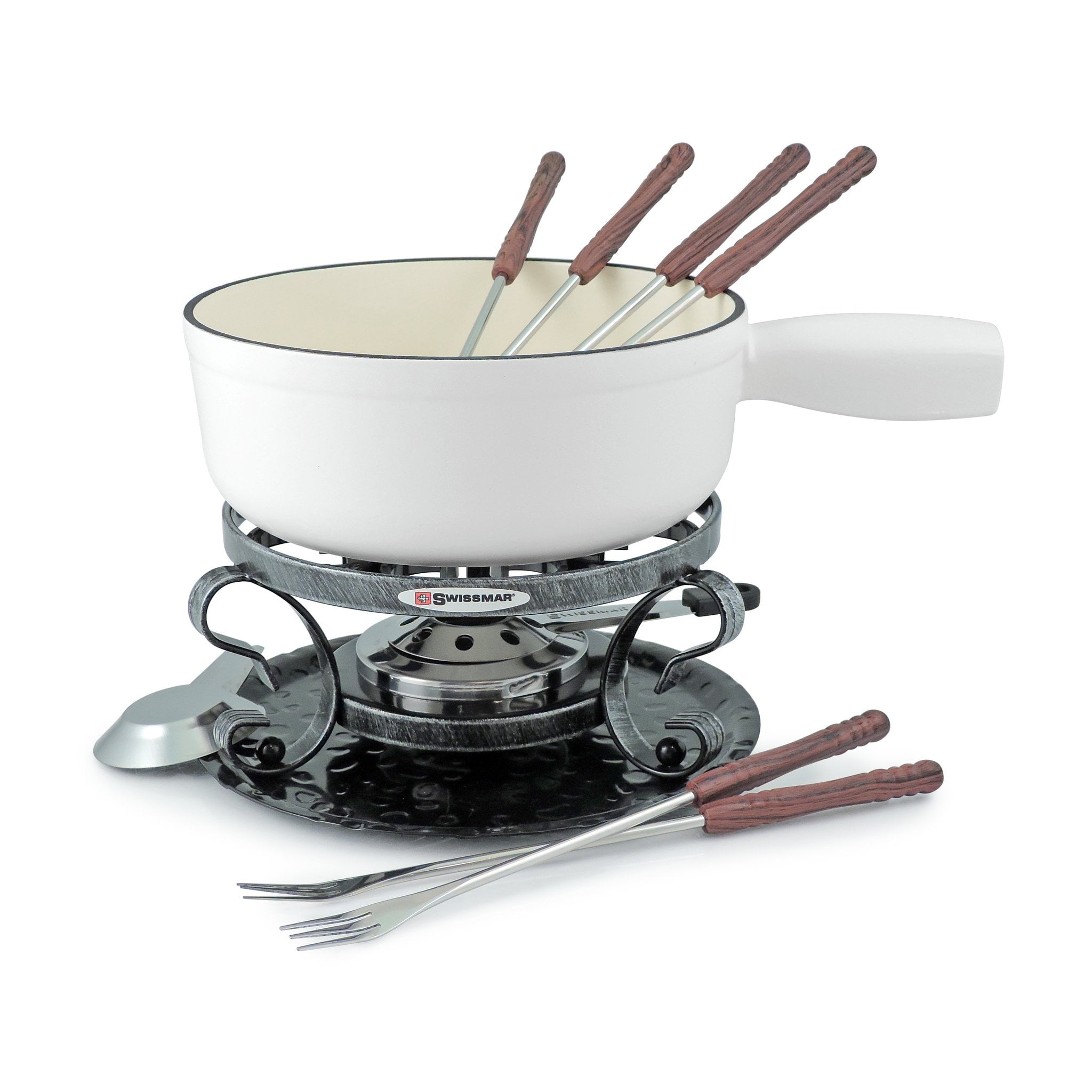 Swissmar Lugano 9pc Cheese Fondue Set Matte White