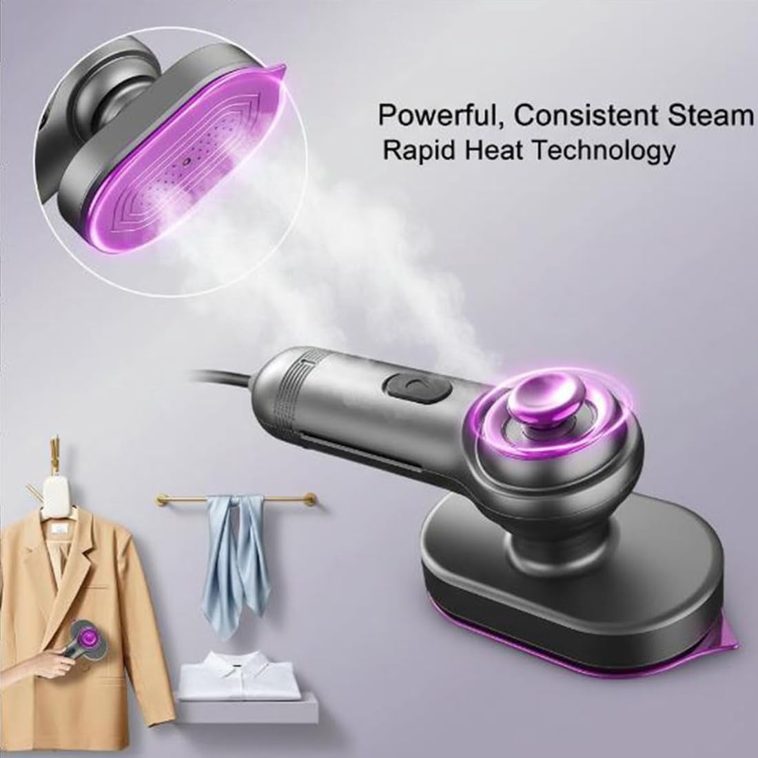 Mini Steam Iron for Clothes, 2 in 1 Handheld Steamer & Iron, Portable Travel Garment Steamer, 15 Seconds Fast Heat Up, Quick Wrinkle Remover for Home, Travel & Dormitory (Gray)
