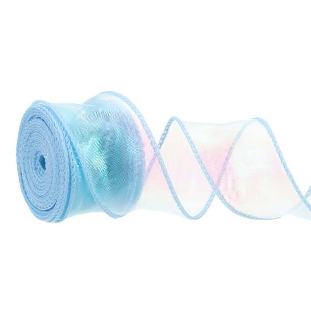 Cinta de Organza Iridiscente Uxcell Cintas de Chiffon con Alambre Brillante Cintas de Cola de Pez para Envolver Regalos Azul