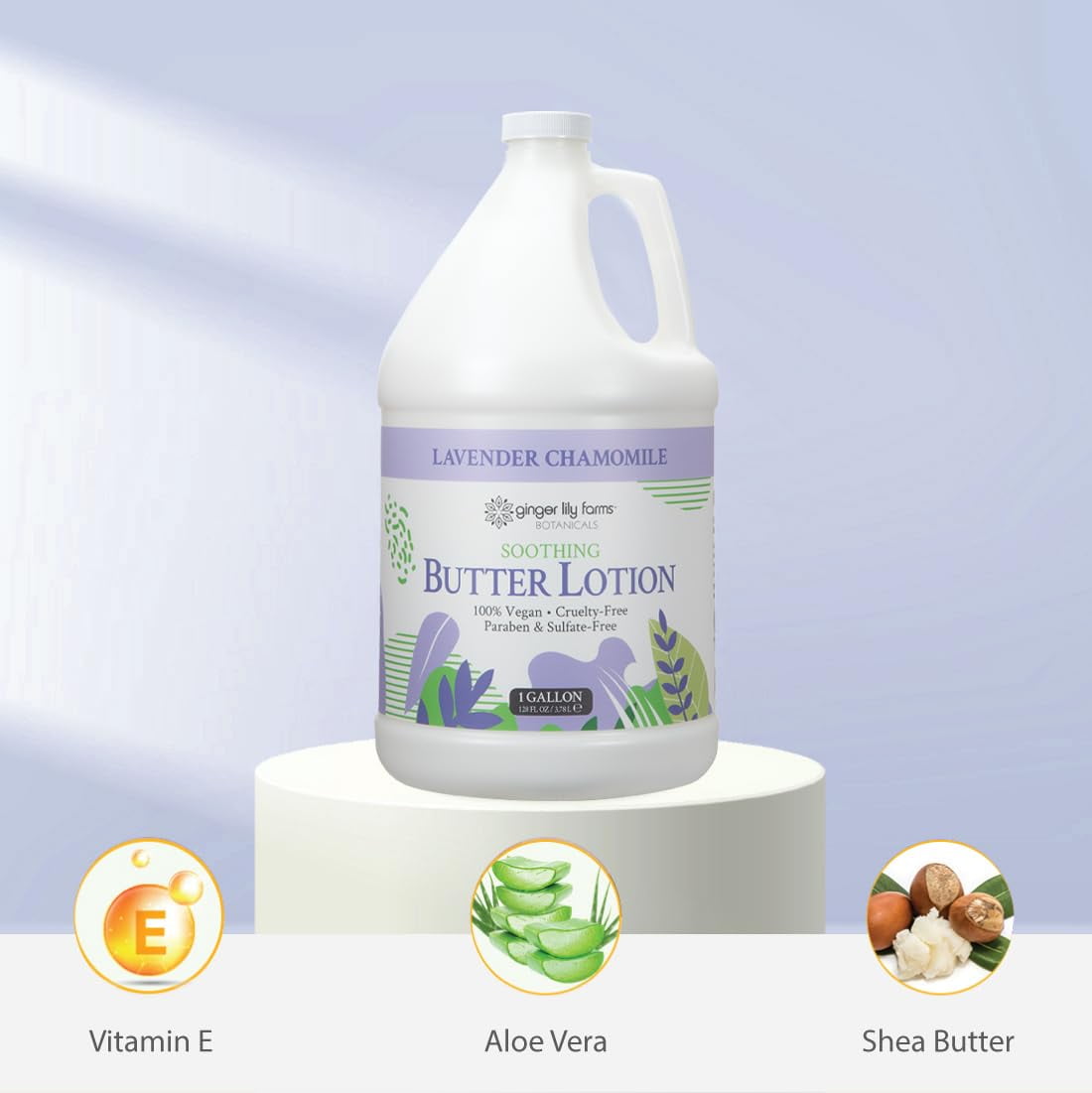 Ginger Lily Farms Botanicals Soothing Butter Lotion for Dry Skin, 100% Vegan & Cruelty-Free, Lavender Chamomile Scent, 1 Gallon Refill (128 fl oz)