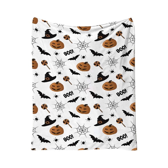 Halloween Throw Blanket, Spooky Pumpkin Bat Spider Web BOO Ghost Halloween Decorative Blankets for Sofa Bedroom Office Decor
