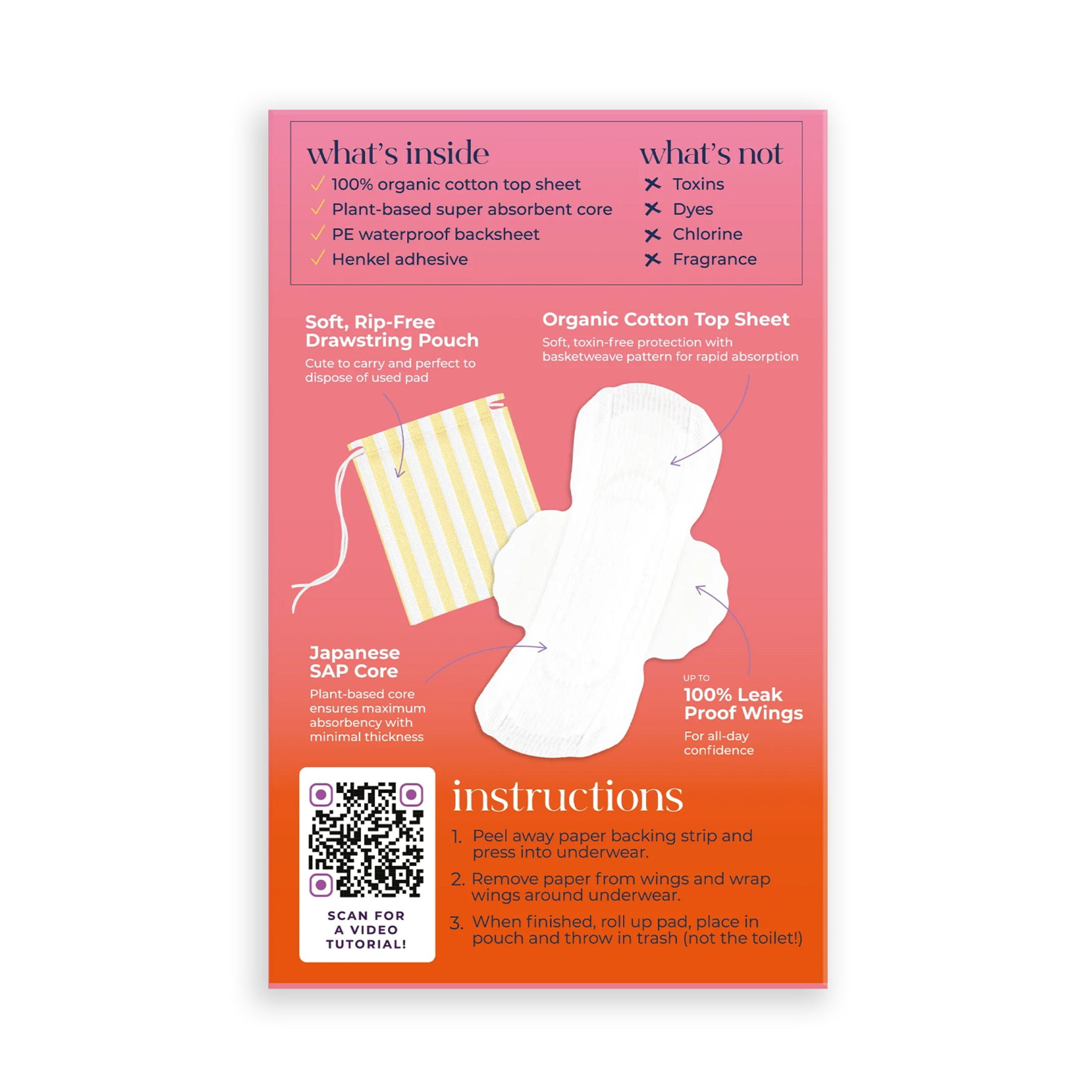 Pinkie Organic Cotton Teen Pads, Mini, 18 Count, Ultra-Thin with Wings