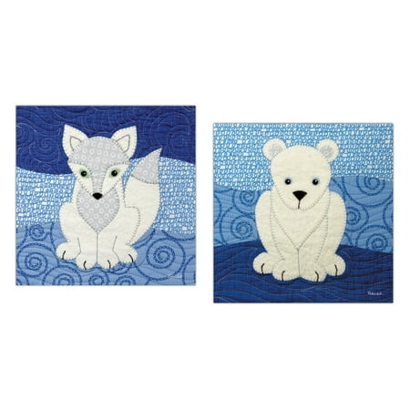 Two Young Arctic Foxes - Popular Adorable Arctic Fox and Polar Bear Set; Two 12x12in Unframed Prints. (Paper Prints, Not Fabric)