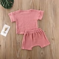 thumbnail image 3 of Baby Girls Summer 2-Pieces Outfit Set Solid Color Button Design Pleated Short Sleeve Loose Top Shirt, 3 of 5
