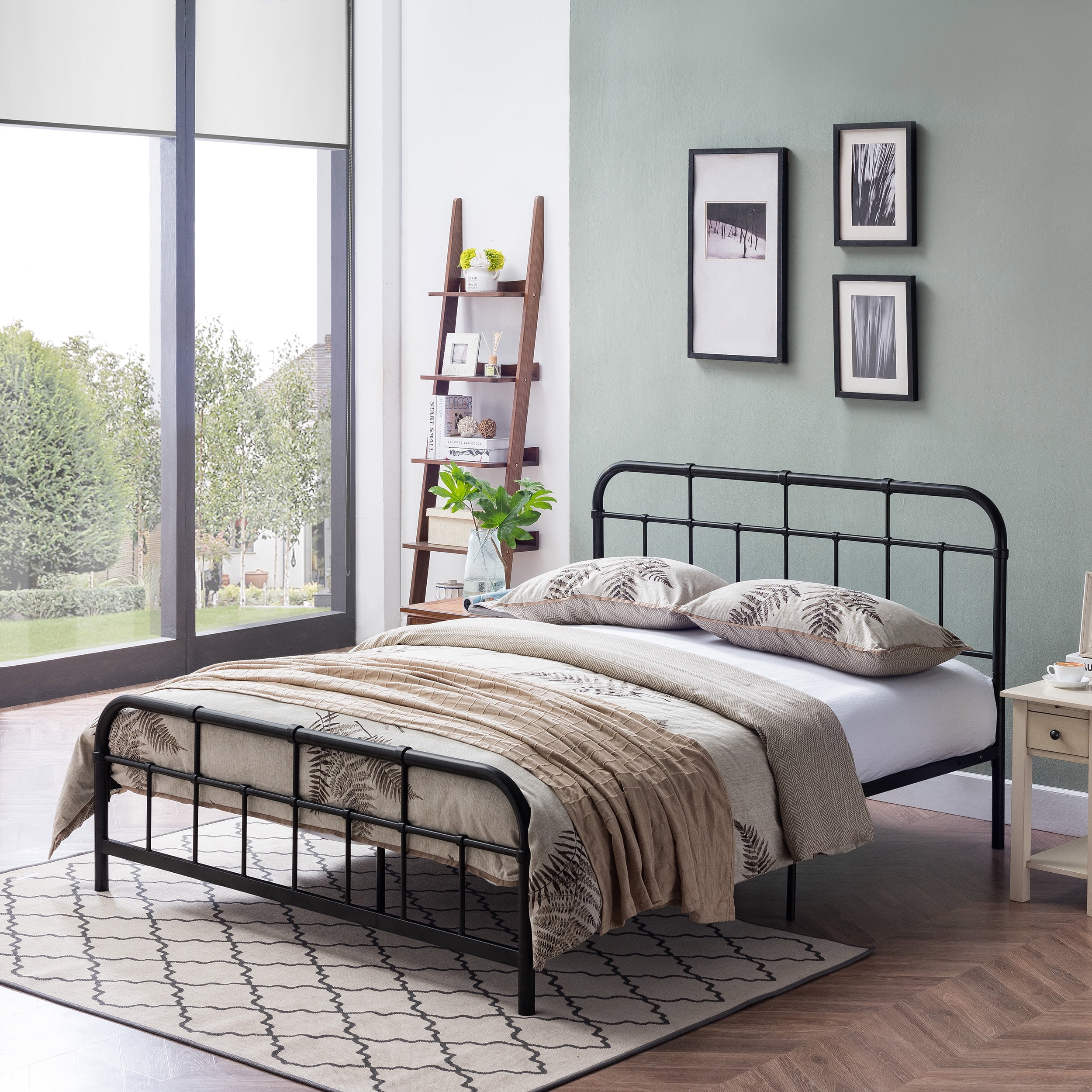 River Street Designs Khari Industrial QueenSize Iron Minimal Bed Frame, Black
