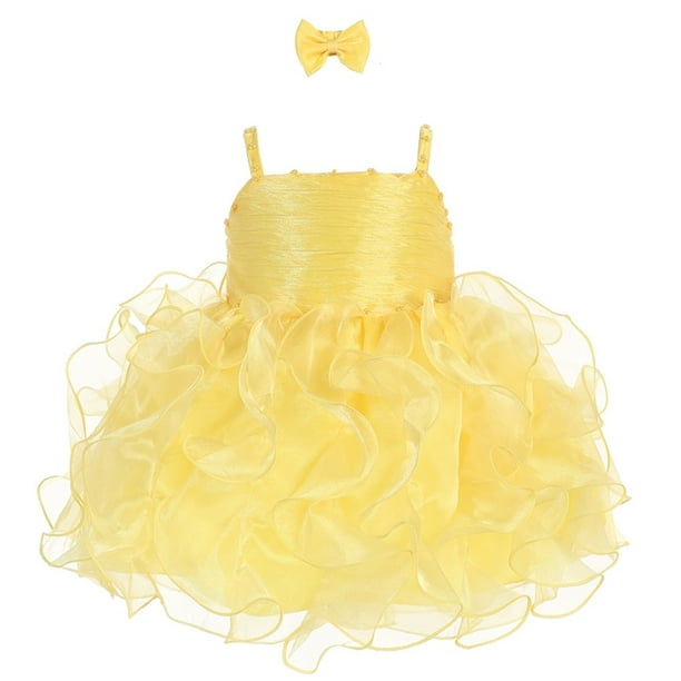 Tip Top Kids Baby Girls Yellow Organza Ruffle Beaded Tab Strap Flower Girl Dress Walmart Com Walmart Com
