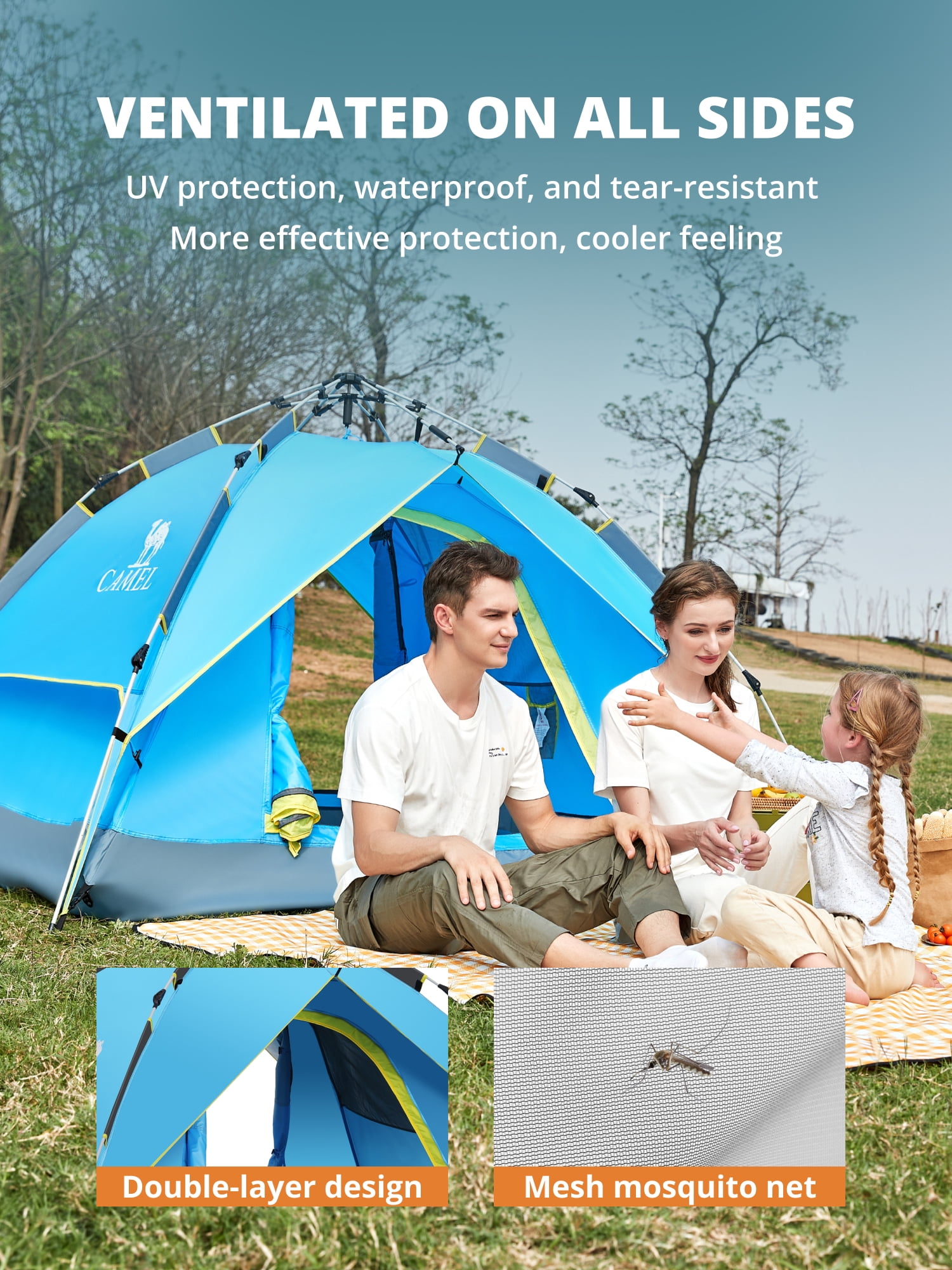 CAMEL 3-4 Person Pop Up Dome Tent Waterproof UV-Resistent Shelter 2-in-1 Backpacking Tent Outdoor