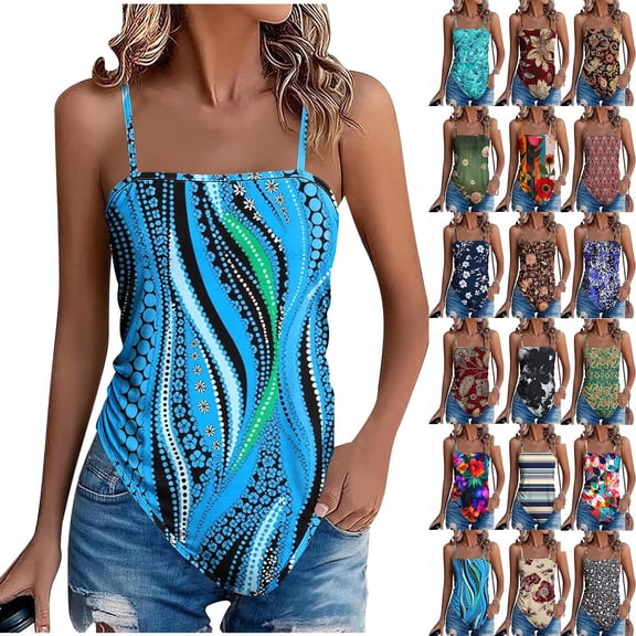 Women's Floral Tank Tops Plus Size Spaghetti Strap Irregular Hem Blouse Vacation Casual Comfy Beach Camisoles (XL, Sky Blue)