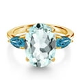thumbnail image 3 of Gem Stone King 6.50 Ct Sky Blue Simulated Aquamarine London Blue Topaz 18K Yellow Gold Plated Silver 3-Stone Engagement Ring, 3 of 6