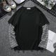 thumbnail image 2 of Moda hombres mujeres manga larga cuello redondo falso dos camiseta 2 colores liso negro y blancopangjing, 2 of 3