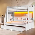 thumbnail image 4 of Bellemave Twin Over Full Bunk Bed with Stair and Trundle, Storage Shelves,Wood Bunk Beds with LED Light & USB Charging Station, Space-Saving Design Bunk Bed Frame for Teens Adults Bedroom,White, 4 of 8