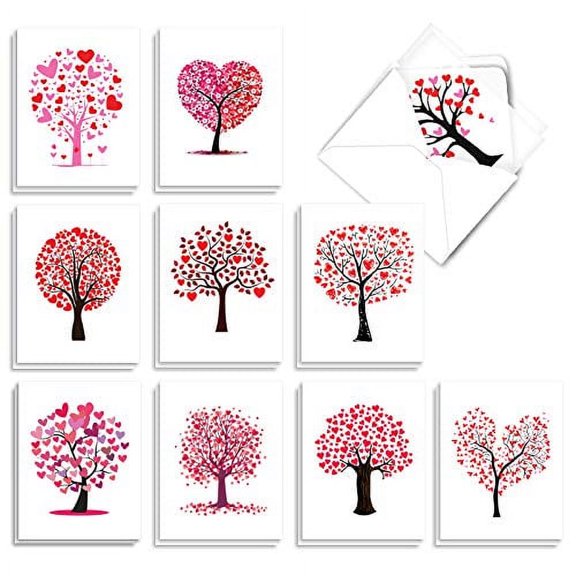 The Best Card Company - 20 Assorted Blank Plant Cards Boxed (4 x 5.12 Inch) (10 Designs, 2 Each) - Love Trees AM3185OCB-B2x10