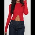 thumbnail image 4 of Suéter Corto Informal de Larga con Cuello Halter, Botones y Abertura Frontal para Mujer Rojo XL, 4 of 7