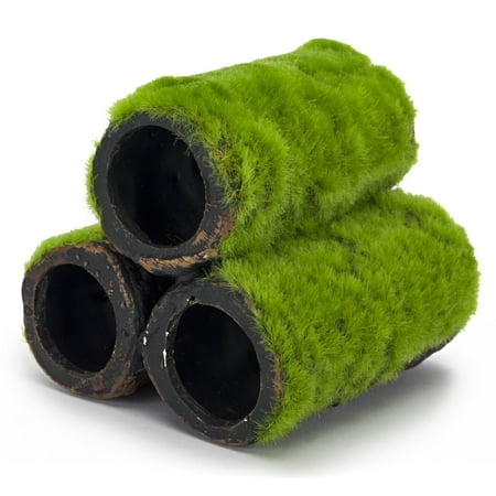 Hideaway Pipes Aquarium Decoration Realistic Look with Green Moss Like Texture, Three stacked hideaway pipes with realistic looking moss add color and texture to your.., By Penn