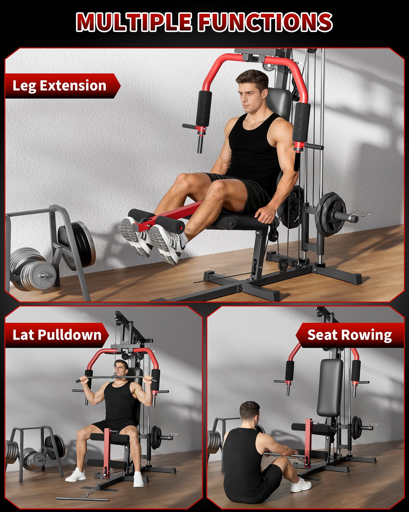 Ataucjin Home Gym Strength Training Station，Multifunctional Full Body Weight Workout Equipment with Pulley System & Leg Press, Compatible with 1" & 2" Weight Plates