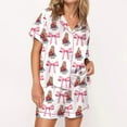 thumbnail image 2 of Pajama Set Women Trendy Easter Short Sleeve Button Shirt Shorts Womens Pjs,Red,L, 2 of 9