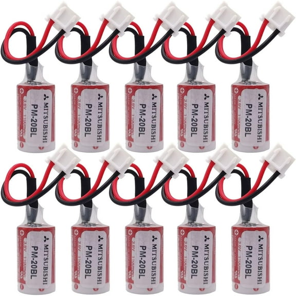 (Pack of 10 ER3 3.6V 1100mAh Li-ion PLC Battery for Mitsubishi PM-20BL F940 PLC Battery with White Plug
