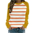 thumbnail image 2 of Striped Tops for Women Raglan Long Sleeve Crewneck Casual Lightweight Colorblock Sweatshirts Loose Fit (XL, Orange), 2 of 5