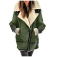 thumbnail image 5 of Women Plus Size Winter Coat Lapel Collar Long Sleeve Padded Leather Jacket Vintage Thicken Coat Sheepskin Jacket Zip up Wool Coat Women Woman Clothes Womens Winter Jacket Hood Coat Trench Womens, 5 of 6