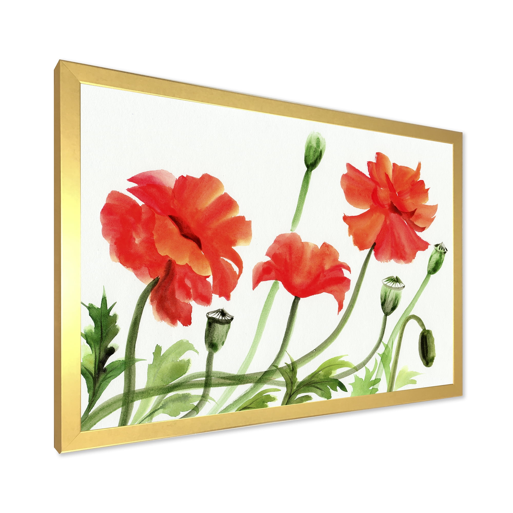 Designart 'Ancient Red Poppies III' Traditional Framed Art Print
