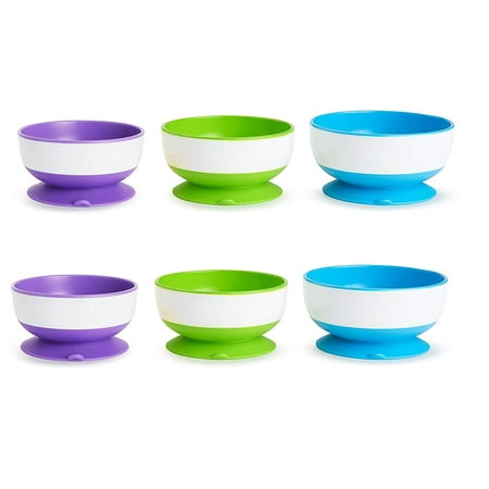 Munchkin 6 Count Stay Put Suction Bowl (Pack of 2) 2 Pack (Purple, Green & Blue)