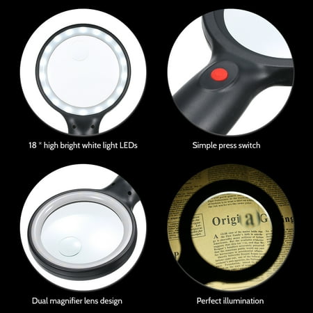 Offset Printing Machinery - Tomshine DC4.5V 1W 18 LED Handhold Magnifying Lamp 5X/15X Magnifier Glass Light 3 * AAA Battery Powered Operated Portable for Printing Machinery Carving Gardening Jewelry Identification Collection