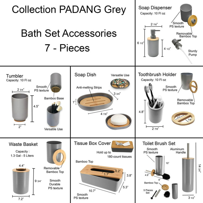 Padang 7--Pieces Bath Accessory Set with Soap Pump, Tumbler, Soap