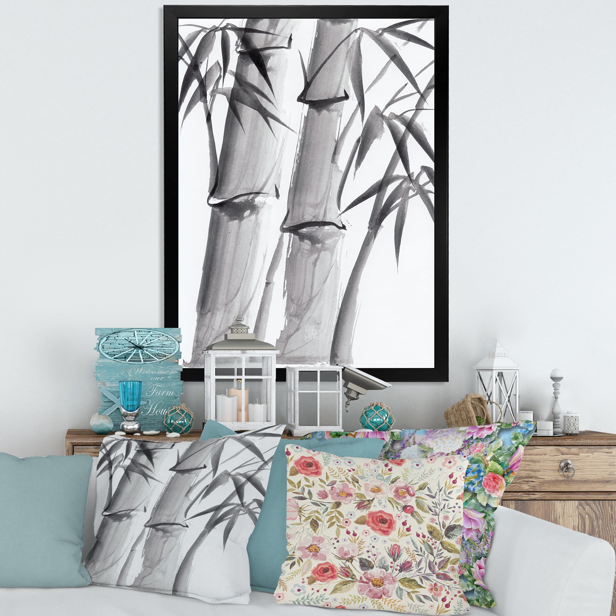Designart 'Vintage Black and White Bamboo IV' Traditional Framed Art Print