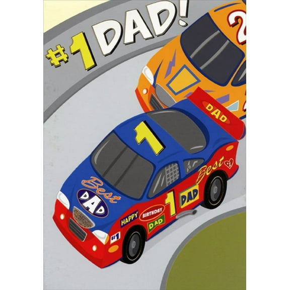 Designer Greetings Number 1 Best Dad Race Car Juvenile Birthday Card for Daddy