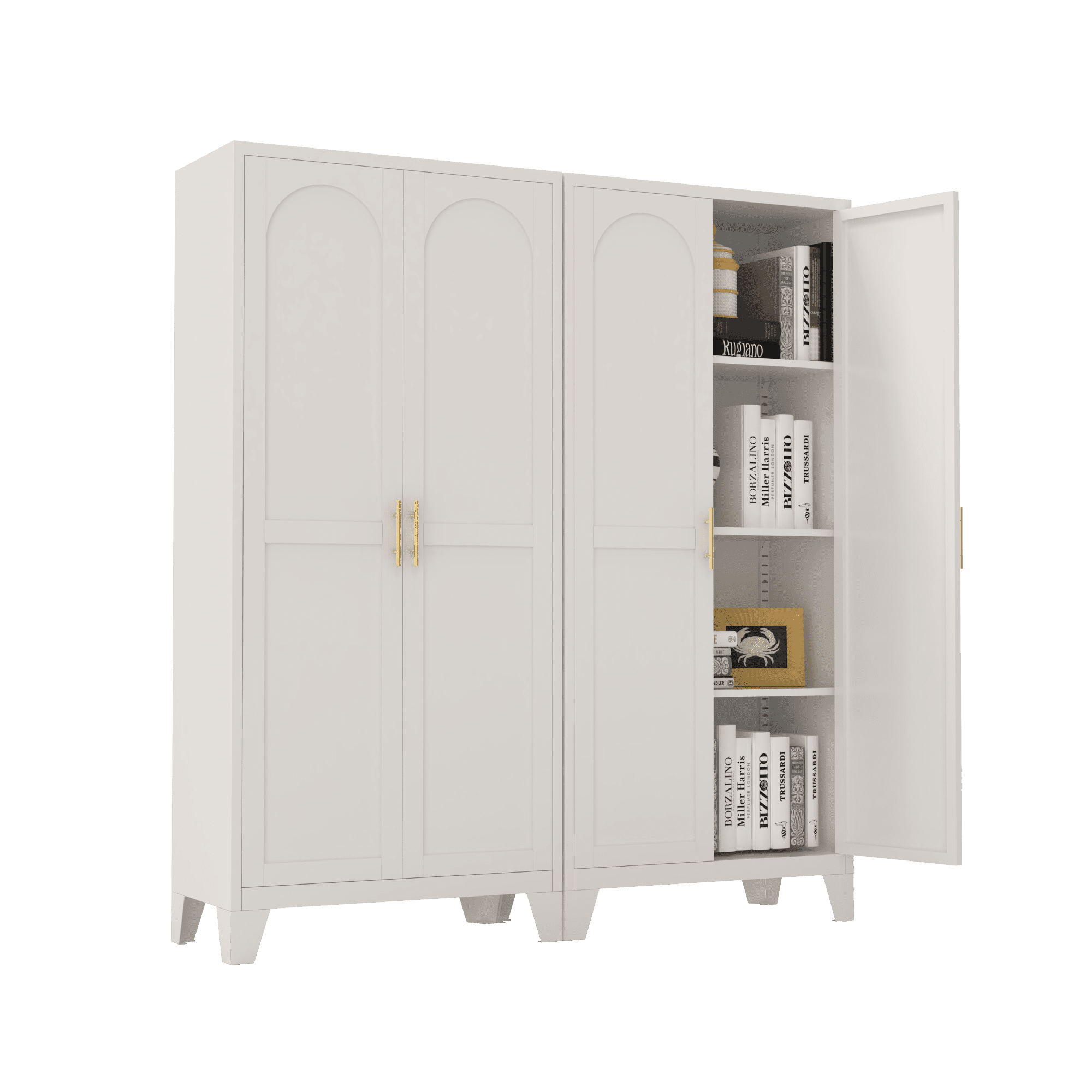 61" 2 Pantry Cabinet, Shapely Doors Metal Storage Cabinet with Adjustable Shelves, for Bedroom, Living Room