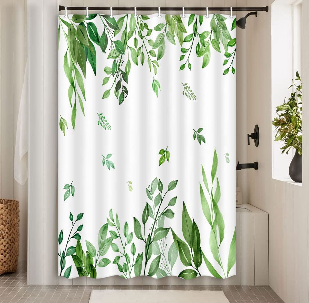 Green and White Shower Curtains for Bathroom, Botanical Leaves Plant Shower Stall Curtain, Cool ...