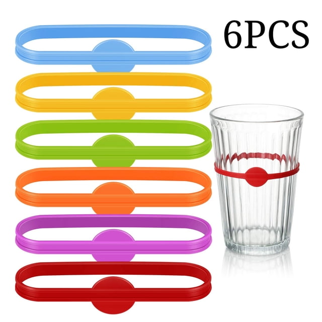 Marqueurs de Verre à Vin Ensemble de 6 / Étiquettes de Boisson Rondes / Silicone de Qualité Alimentaire Coloré / Inodore, Facile à Utiliser / 7x7x1cm / Identificateur de Tasse à Vin Réutilisable pour Bar Événements / Étiquettes de Gobelet Anneaux